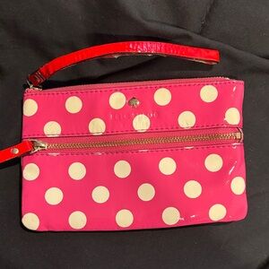 Kate Spade Pink Polka Dot Wristlet with Red Strap